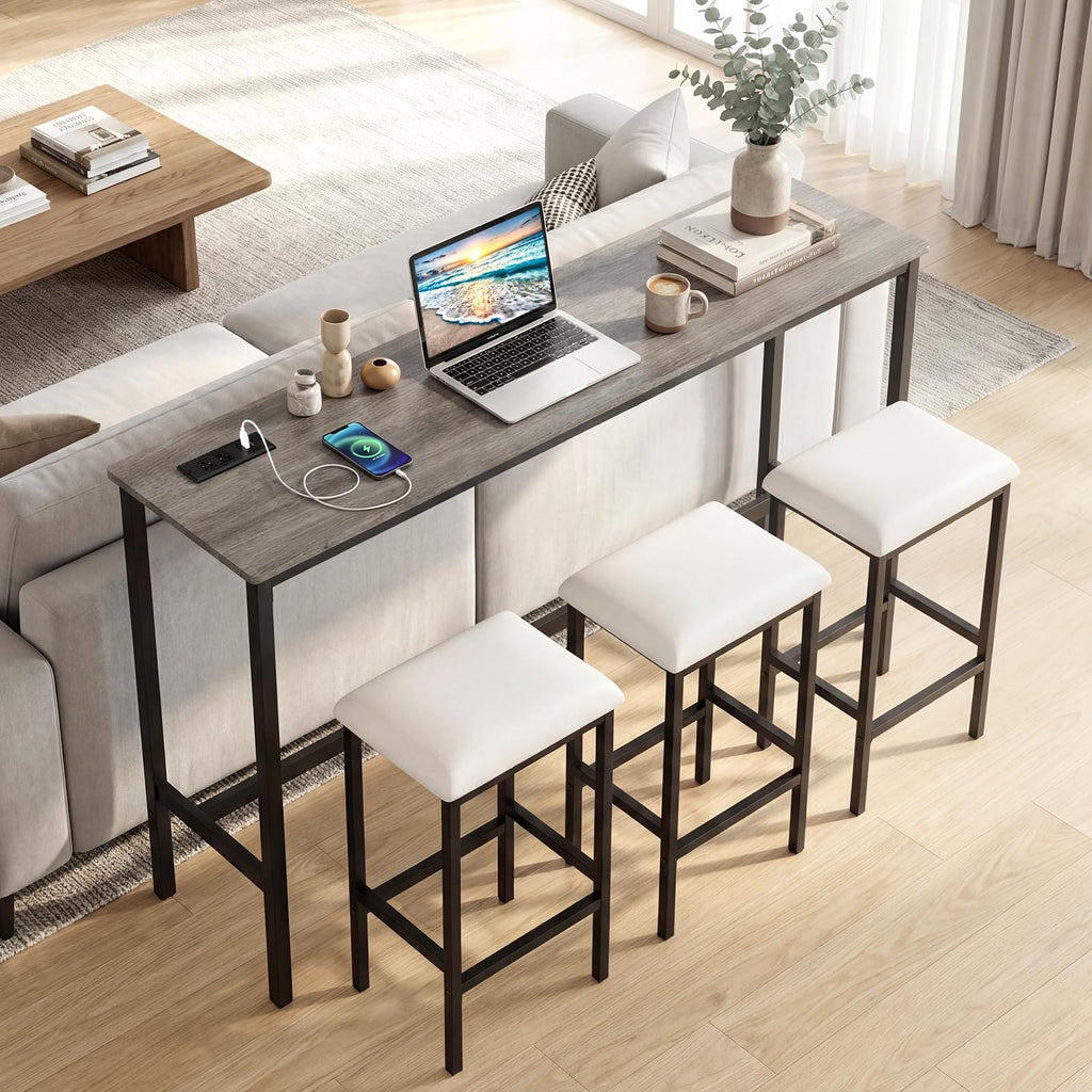 4 Pieces Counter Height Bar Table Set with Power Outlet