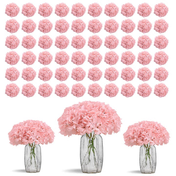 80PCS Blush Hydrangea Artificial Flowers, Silk Hydrangea Heads with Stems, Fake for DIY Wedding Centerpiece, Home