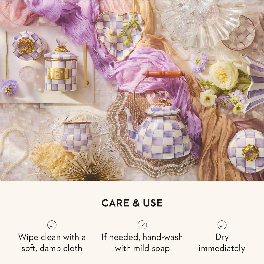Enamel Canister, Mini, Purple-and-White Violet Check