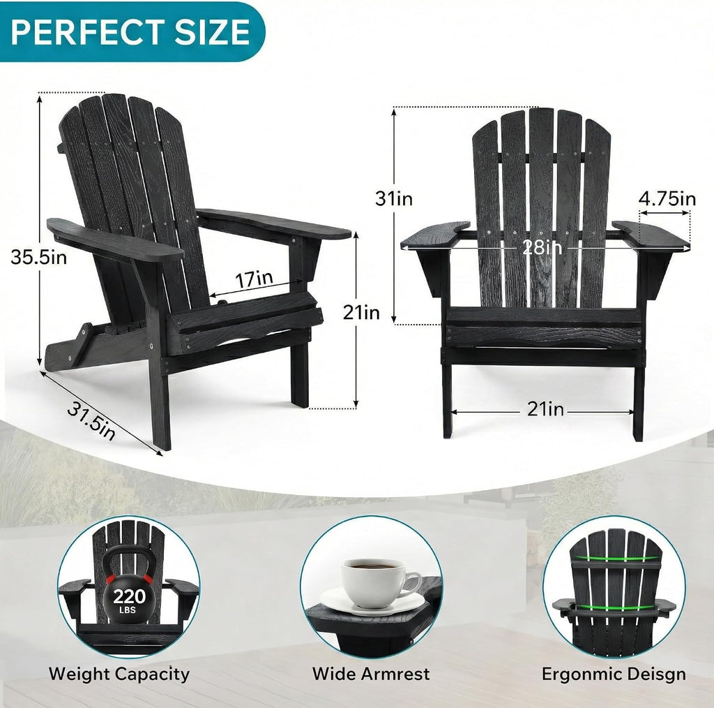 Outdoor Folding Adirondack Chairs Set of 2, Wooden Patio Adirondack Chair Foldable Fire Pit Chairs, Pre-Assembled