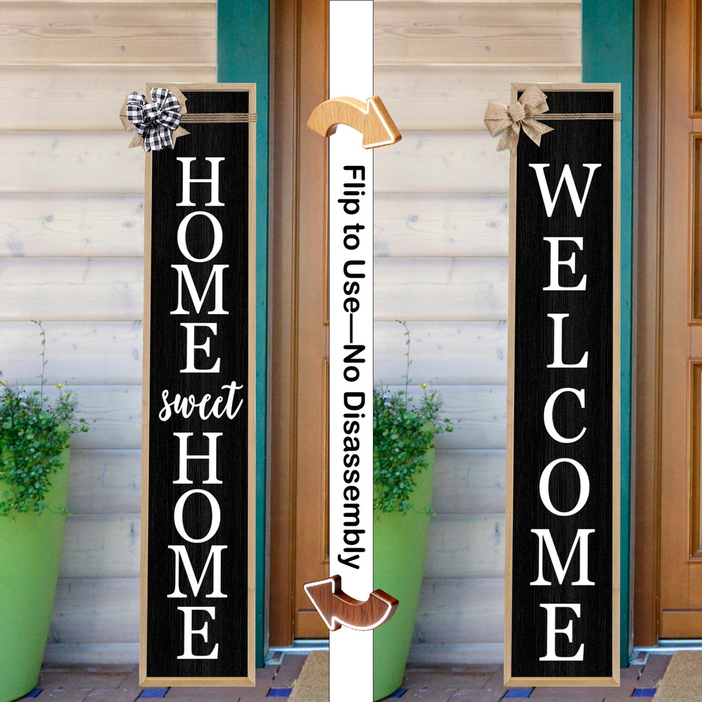 Outdoor 2in1 Welcome Sign for Front Door 45"X9" Wood Black