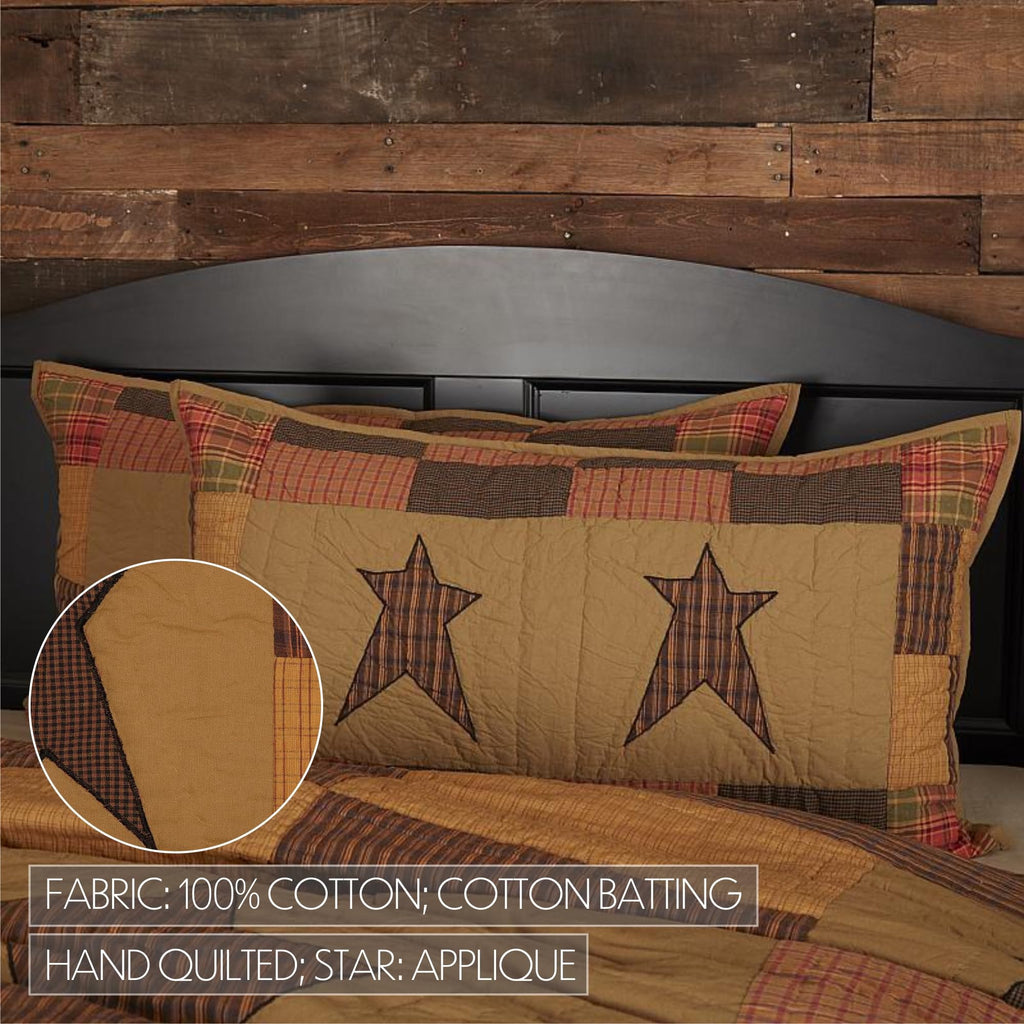 Stratton Primitive King Sham Tan Appliqued Cotton Star Hand Quilted Rectangle Bedroom Decor