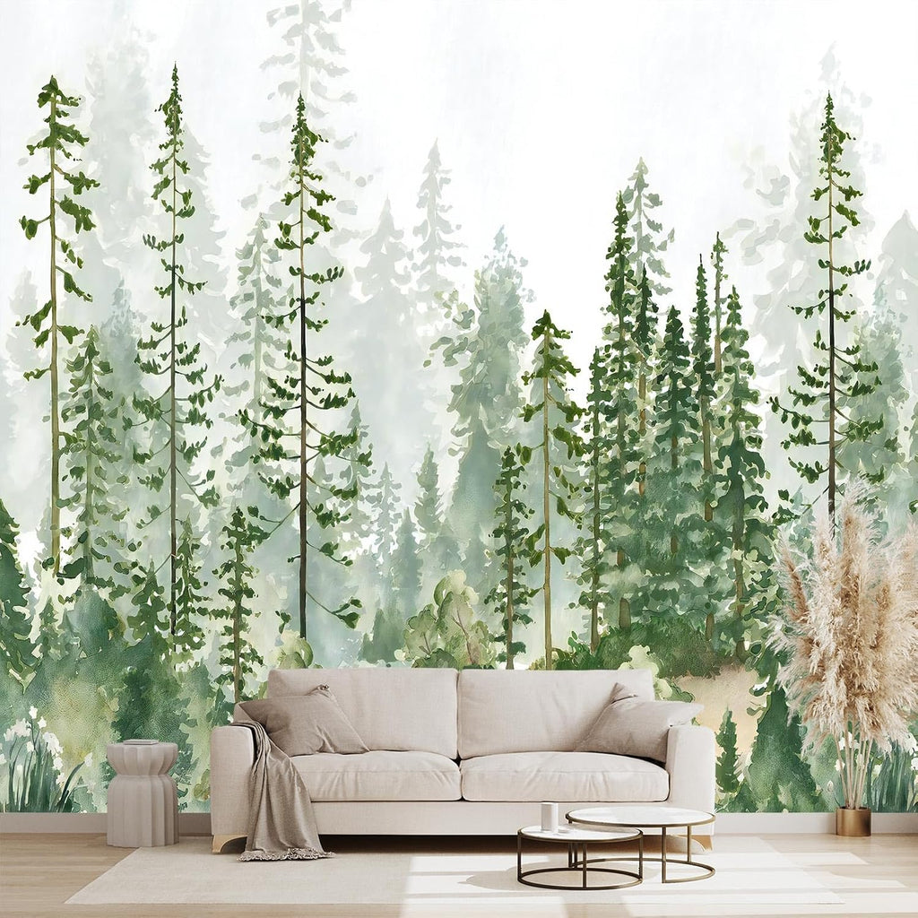Boys or Girls Cartoon Pine Tree Forest Peel and Stick wallpeper Nursery Kids Bedroom wall murals Living Room