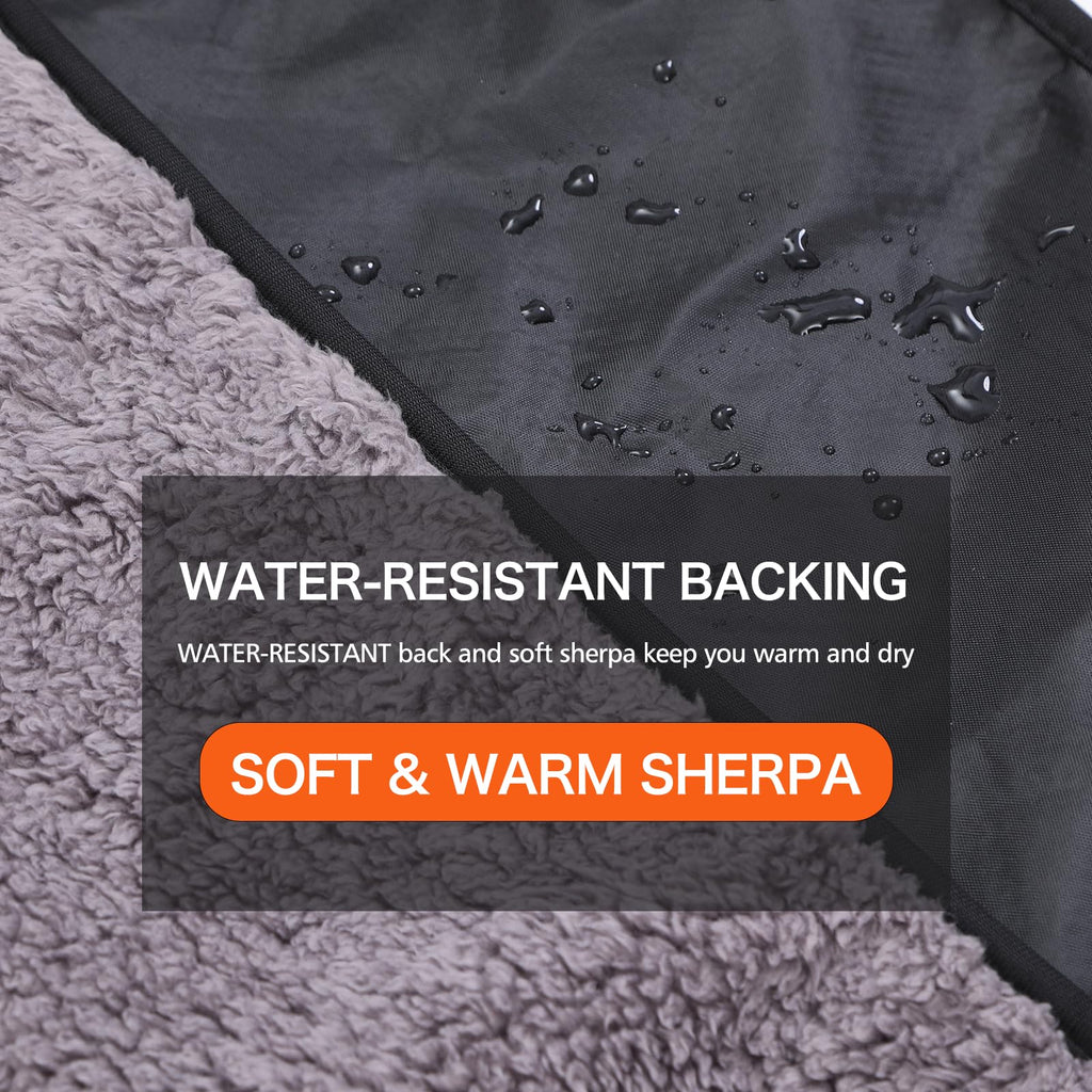 79"x59"Large Outdoor Camping Blanket Sherpa Fleece Lining, Black