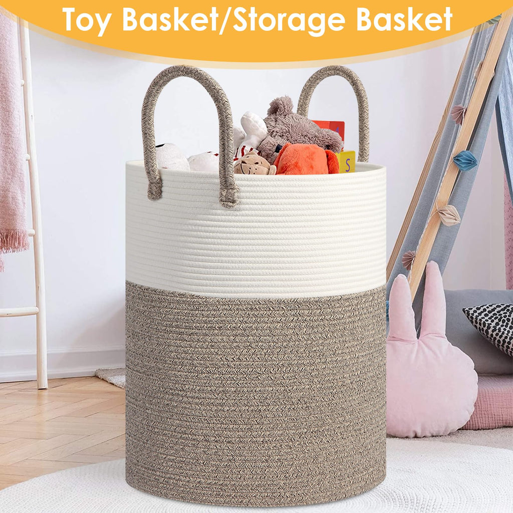 Large 60L Laundry Basket Hamper, Woven Cotton Rope Basket with Handles, Blanket Basket , Baby Nursery, Bedroom &