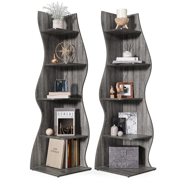 70-Inch Corner Shelf with 5-Tier Shelves, Wall Corner Bookshelf