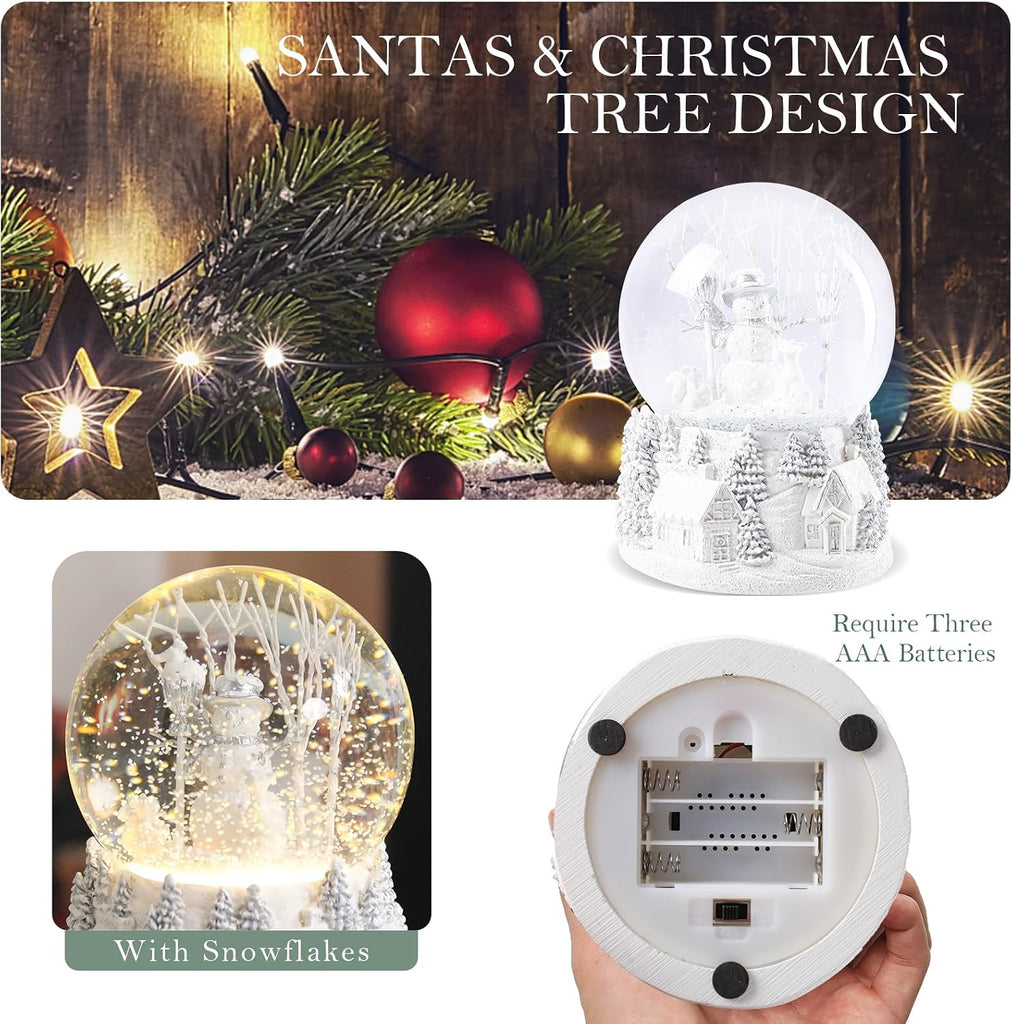 Christmas Snow Globe, White Winter Snowman Musical Snow Globe Decor