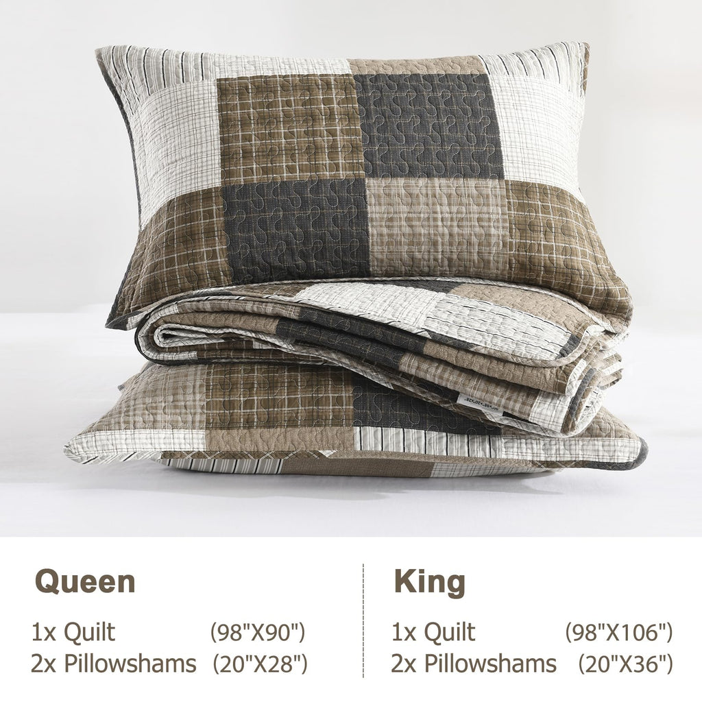 100% Cotton Quilt, Lodge Cabin Plaid Quilted Bedspread