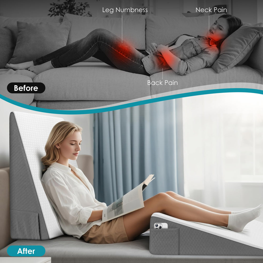 12 inch Bed Wedge Pillow for Sleeping, Reading & Resting, Cooling Memory Foam Incline Pillow Wedge for Adults