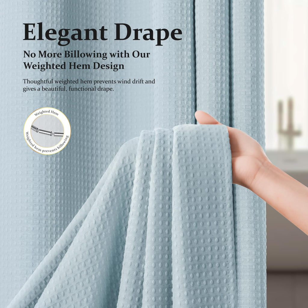 Extra Long Waffle Shower Curtain 256 GSM Fabric 72"x84" Fog Blue
