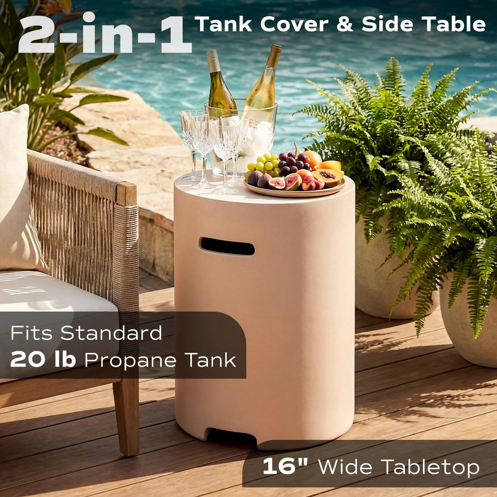 56" Propane Fire Pit Table - Outdoor Natural Gas Fire Pit for Outside Patio, Concrete Rectangle Firepit with