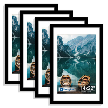 14x22 Picture Frame Set of 4, 14 x 22 Black Wood Style(Mat 12x18)