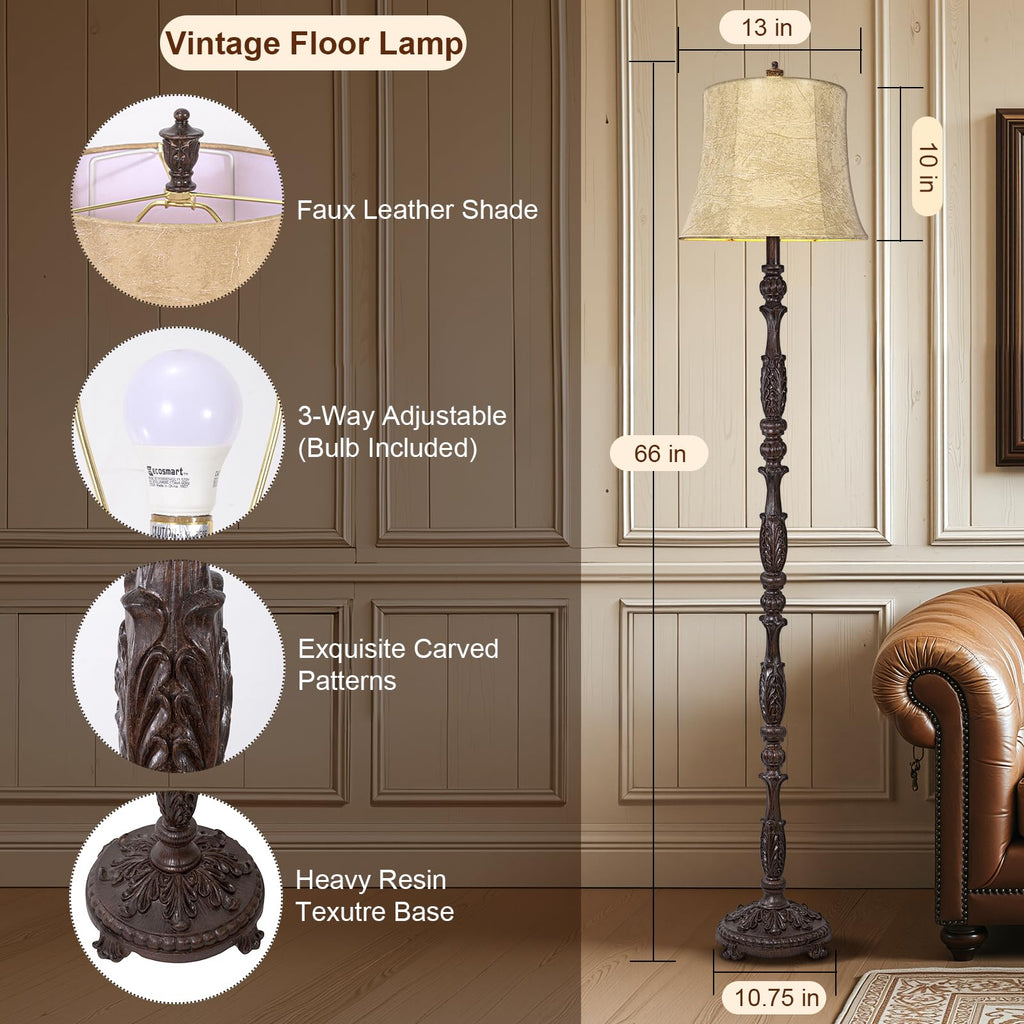 Vintage 66" Tall Floor Lamp Bedroom, Dark Brown