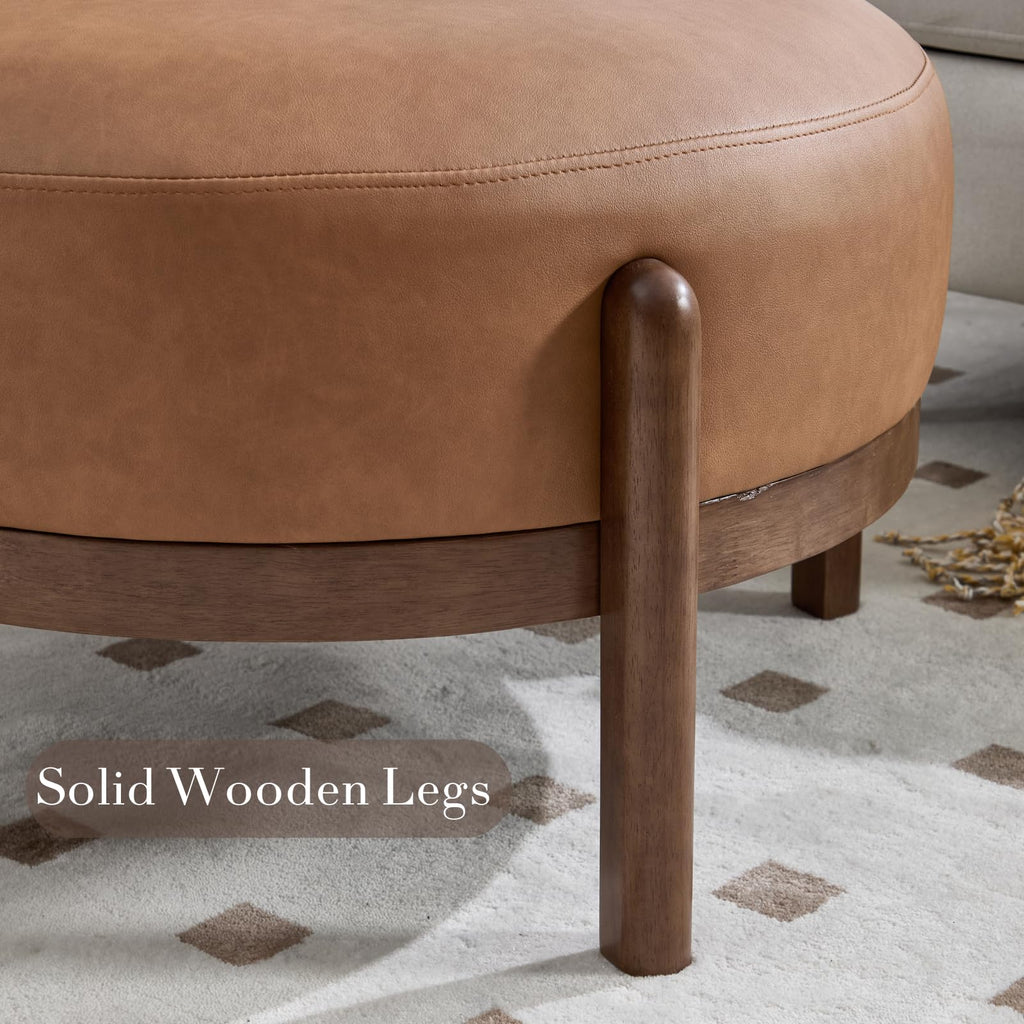 Modern Ottoman, Soft PU Leather Footrest Bench with Solid Wooden Legs Single Seat Bedroom, Brown