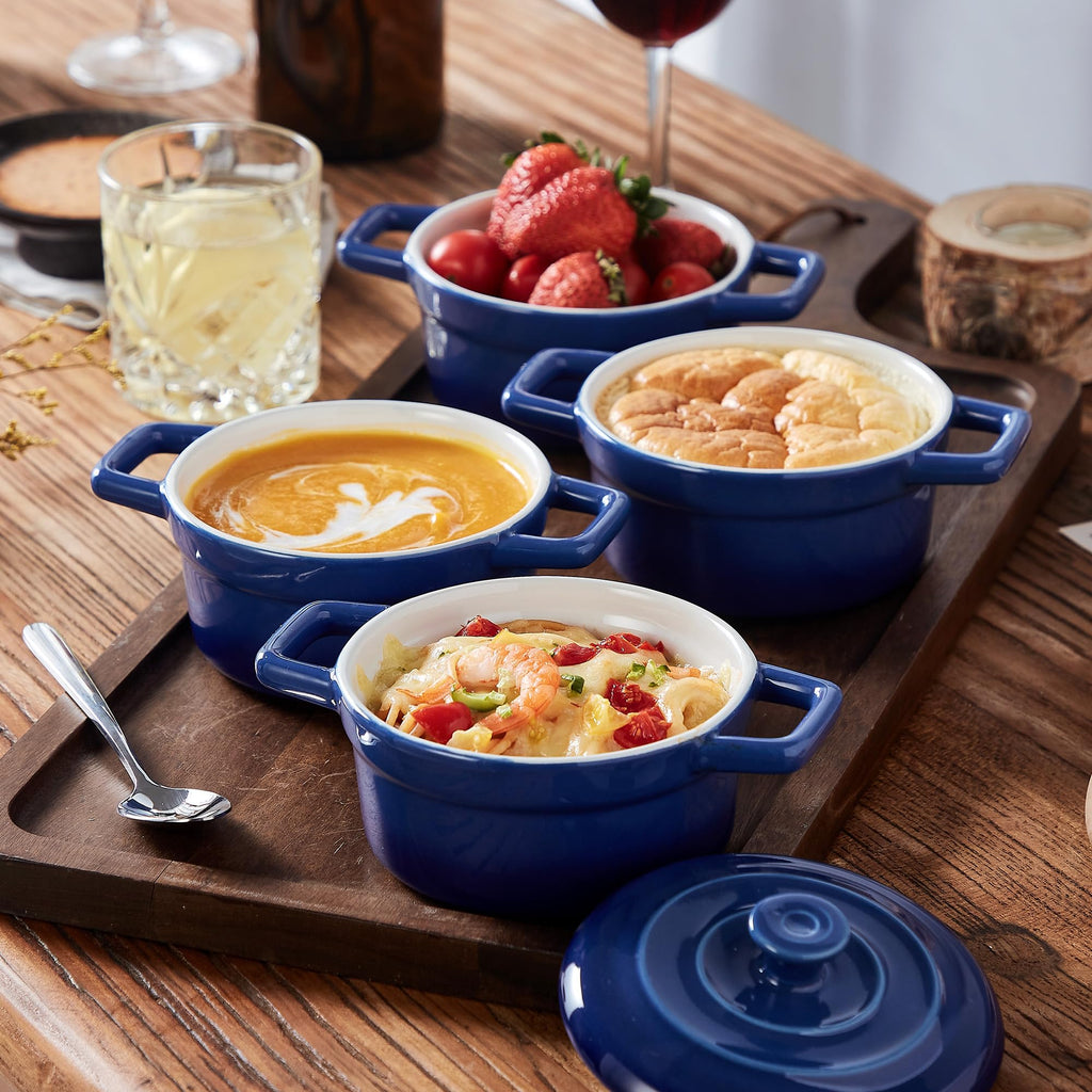 Mini Cocotte 12oz Ceramic Casserole Dish Set with Lid, Blue