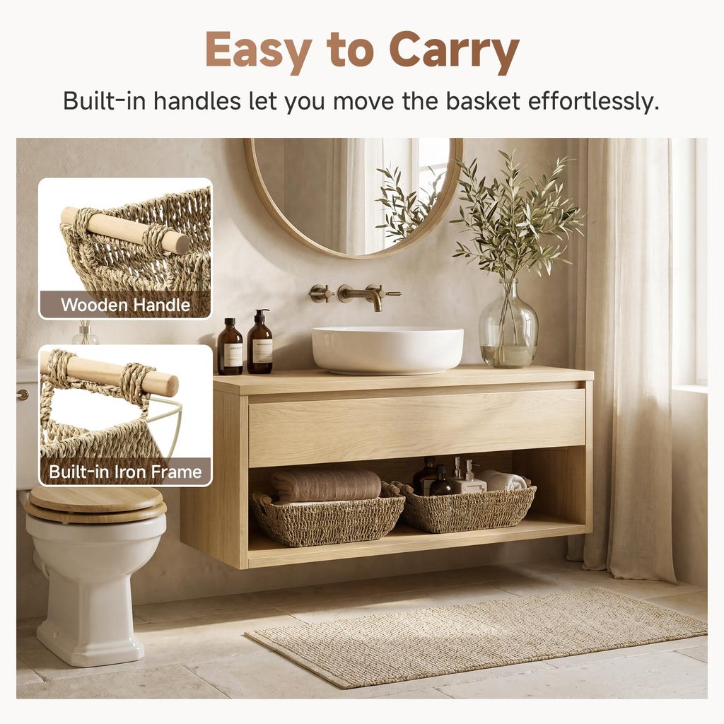 Wicker Baskets for Shelves, Seagrass Storage Baskets, 2 Pack