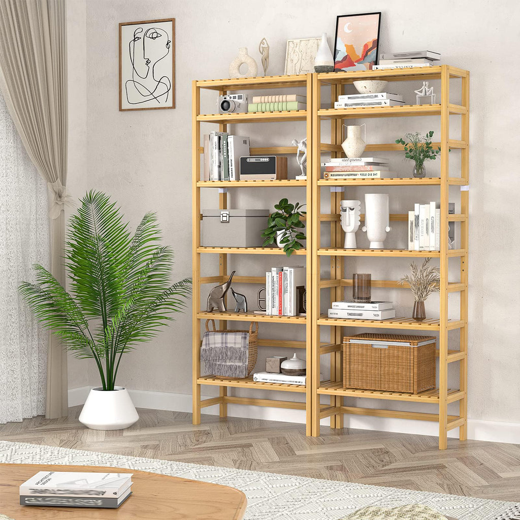 6-Tier Bamboo Shelf, 63" Tall Adjustable Bookshelves and Bookcases