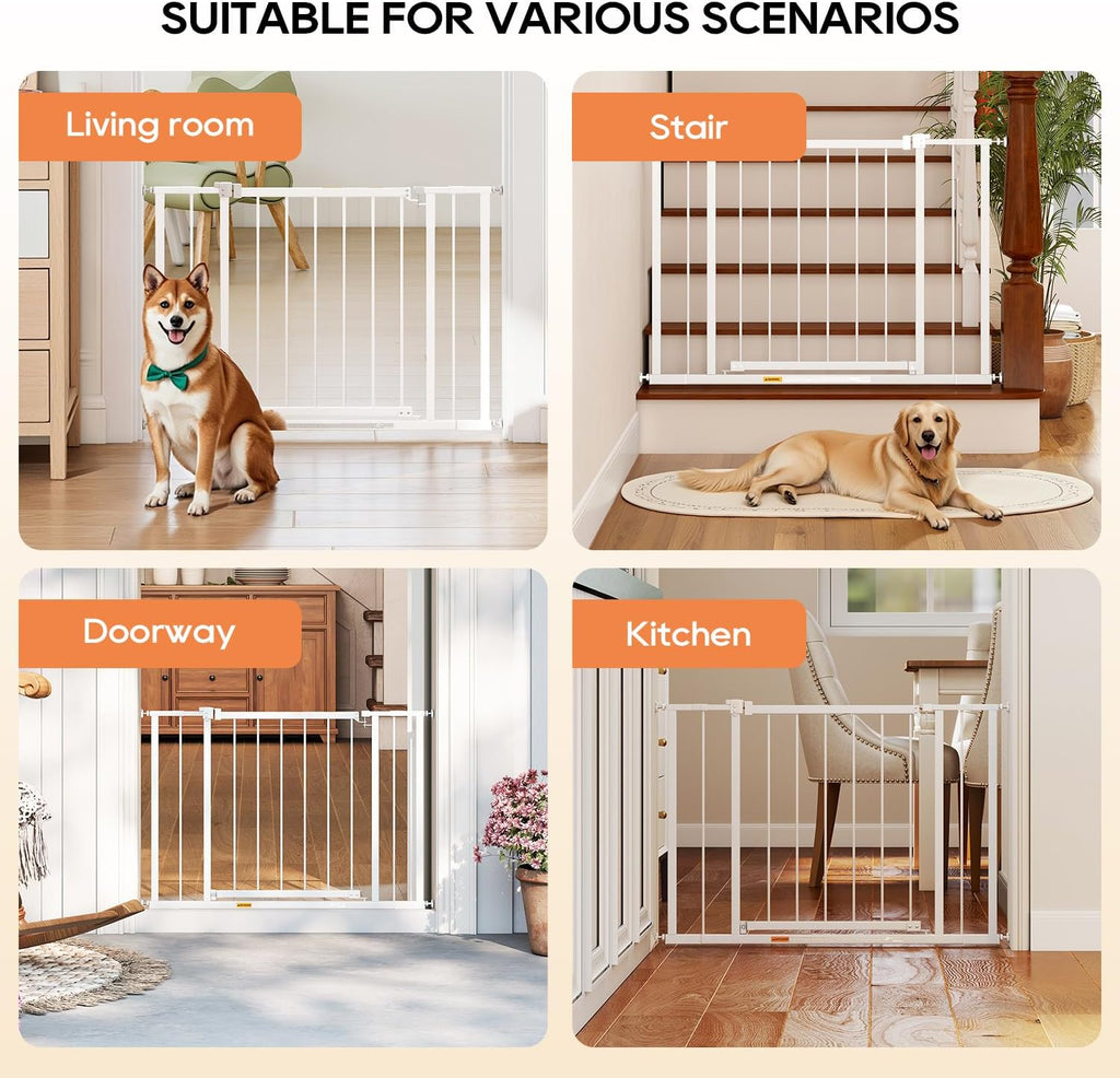 30"Tall Dog Gate for Stairs & Doorways, Fits 28.5"-39.7" Wide Openings, Walk-Through Metal Pet Gate for Indoor