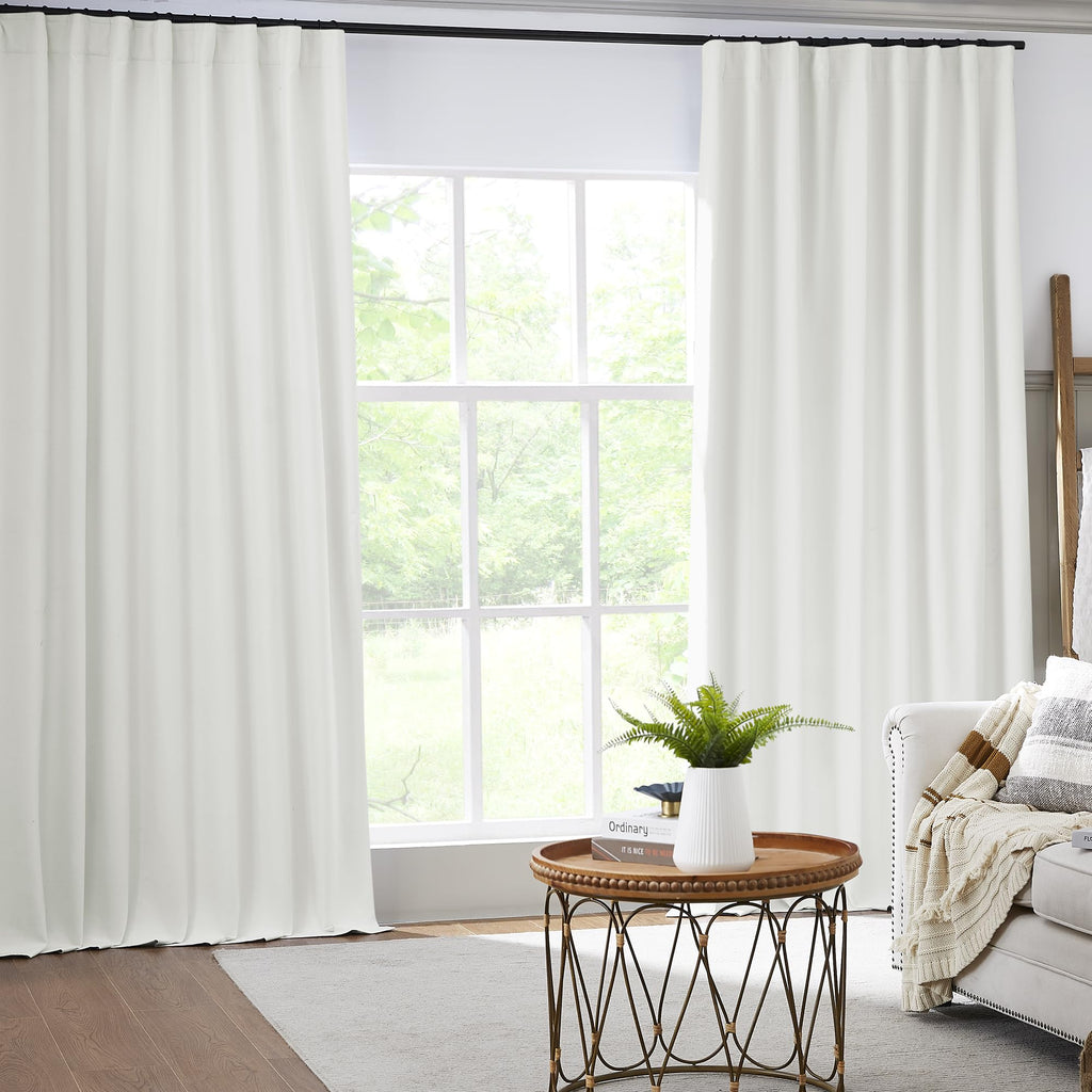 102 Inches Curtains Blackout Drapes Back Tab Hook Belt Country Farmhouse Curtains, Off White, Ivory, 72 by 102
