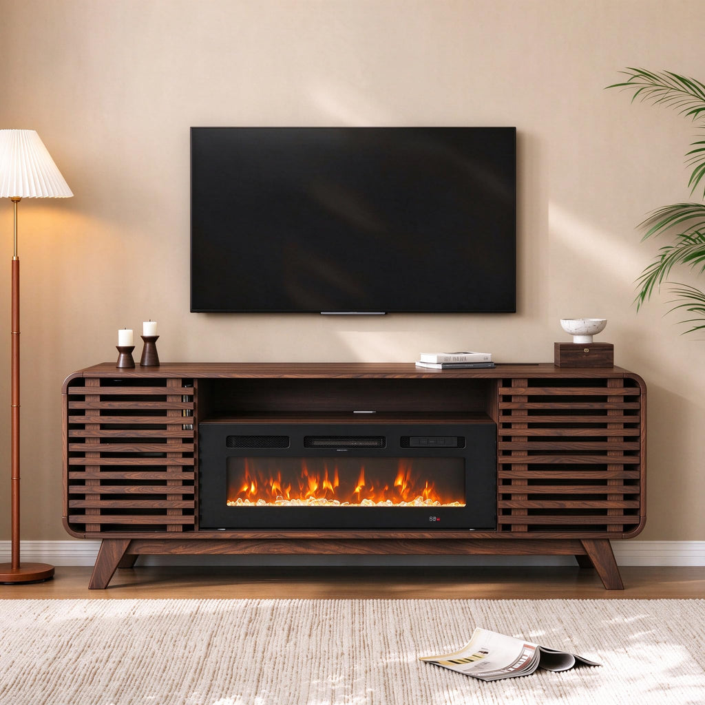 70" Fireplace TV Stand, Walnut