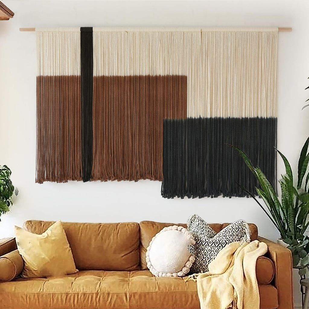 Macrame Wall Hanging Large Dip Dyed Brown Boho Fiber Art Decor 57"W*35"L