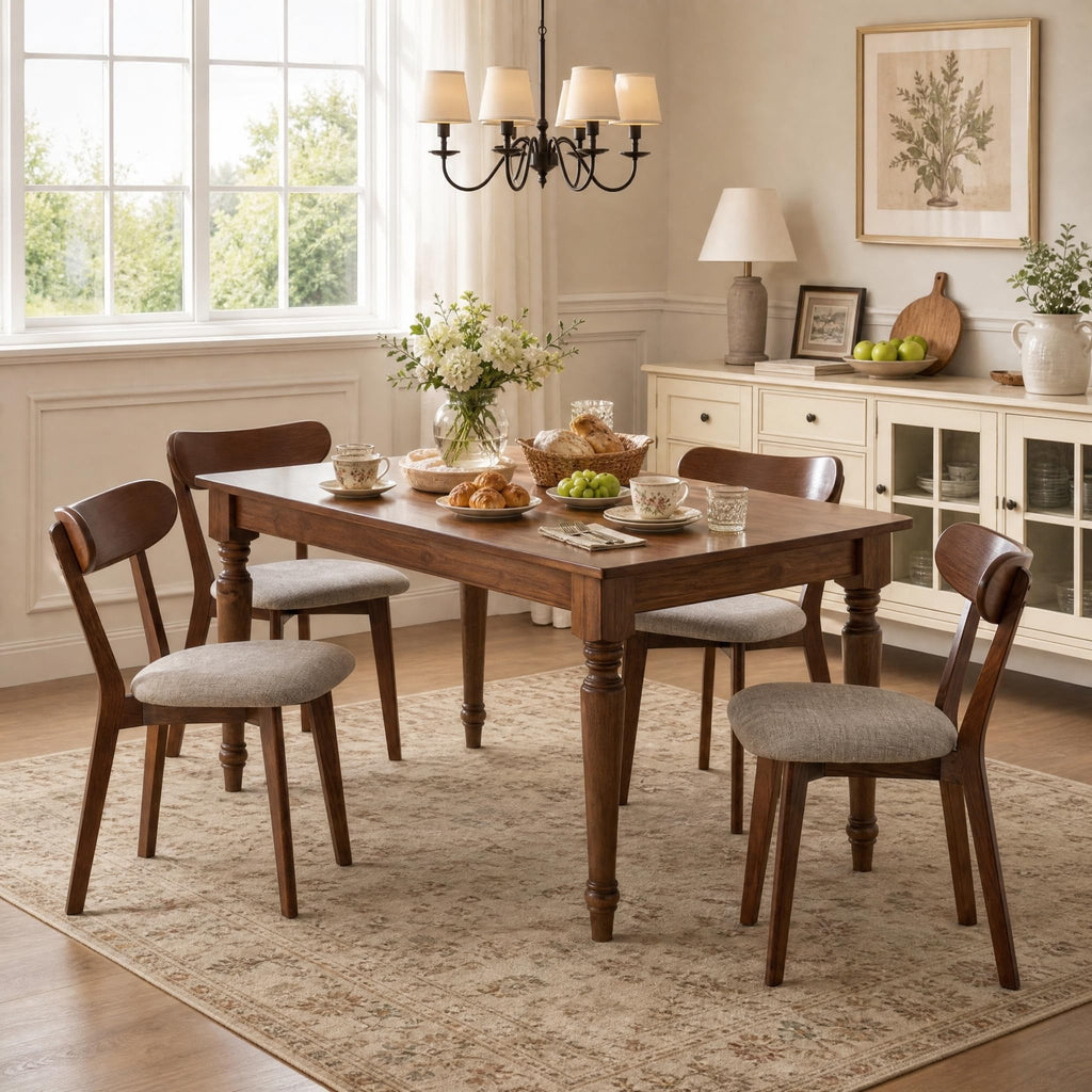 100% Solid Oak Dining Chairs, Mid Century Modern Dining Chair with Curved Backrest, Fabric Upholstered Dining Chairs