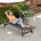 Patio Chaise Lounge Chair - Outdoor PE Rattan Recliner Chair with Wheels, 5-Position Adjustable Backrest, Steel Frame