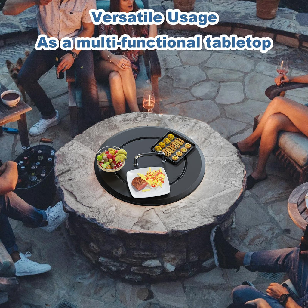 28.5 Inch Universal Fire Pit Lid Cover Round Outdoor Fire Pit Accessory, Heat Resistant Powder Coated Steel Firepit