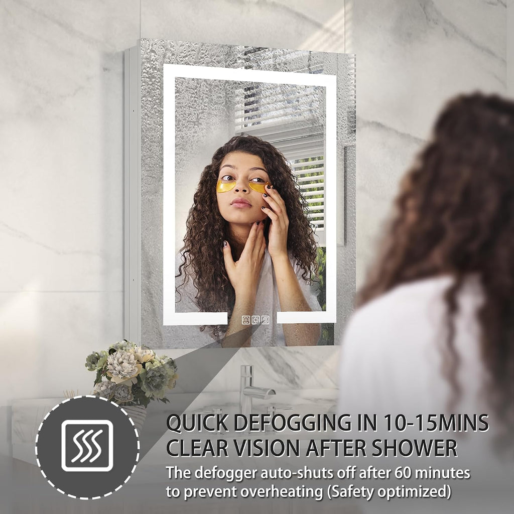 24 x 30" Wall-Mounted LED Bathroom Medicine Cabinet, Anti-Fog, 3 Color Temp | Surface-Mount/Recessed, Double-Sided