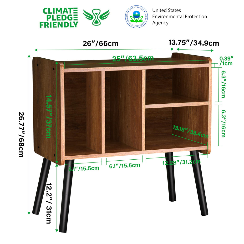 Record Player Table, Mid-Century Record Player Stand with Vinyl Storage Hold Up to 150+ Albums, Vinyl Record Cabinet