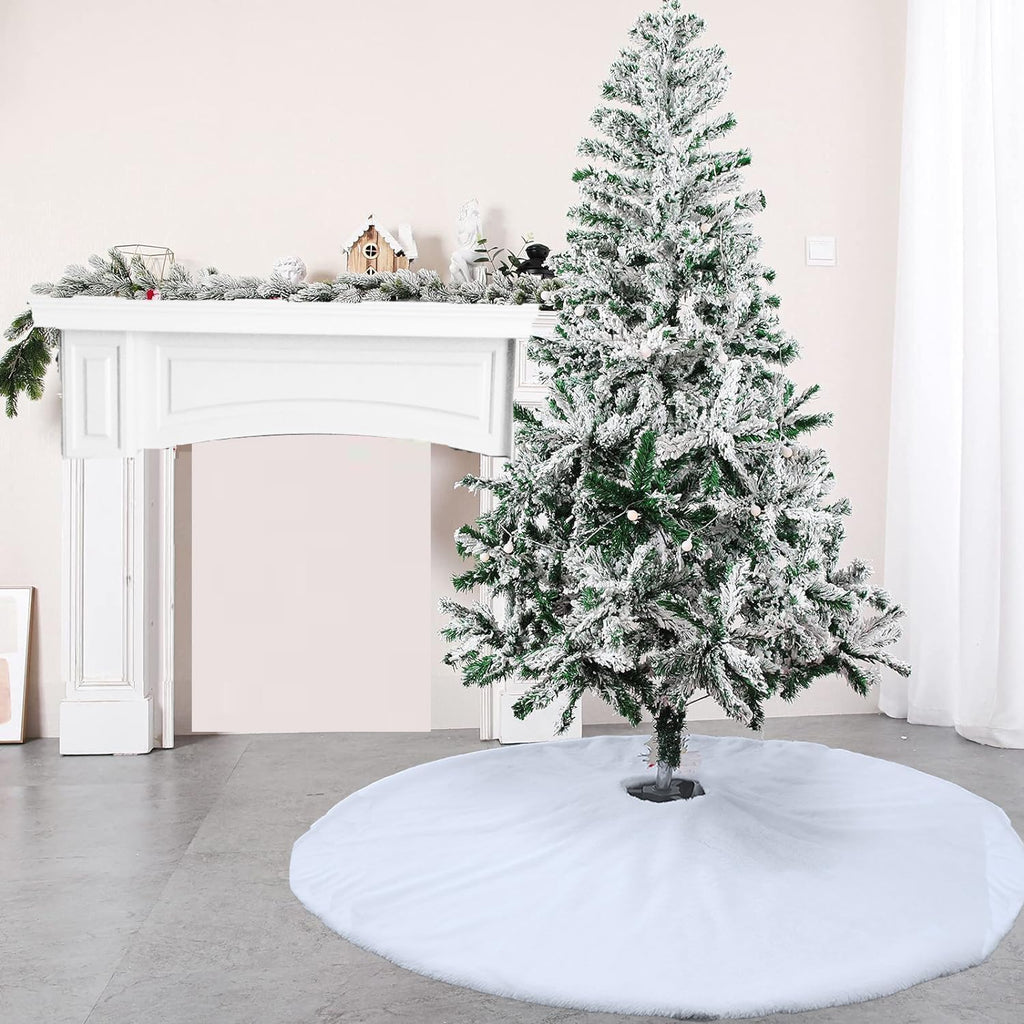 72 Inch White Christmas Tree Skirt, Faux Fur Large Christmas Tree Skirt