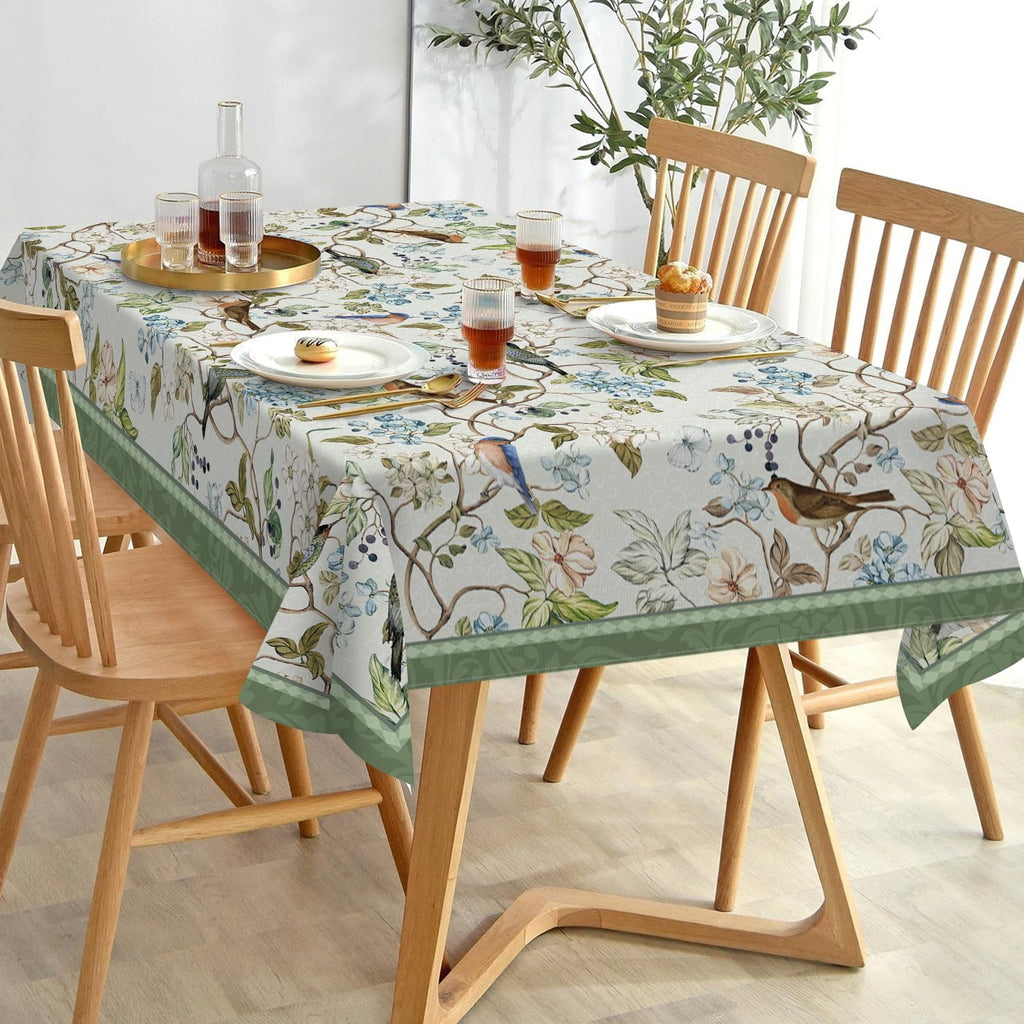 Vintage Floral Birds Green Rectangle Tablecloth 60 x 84 Inches