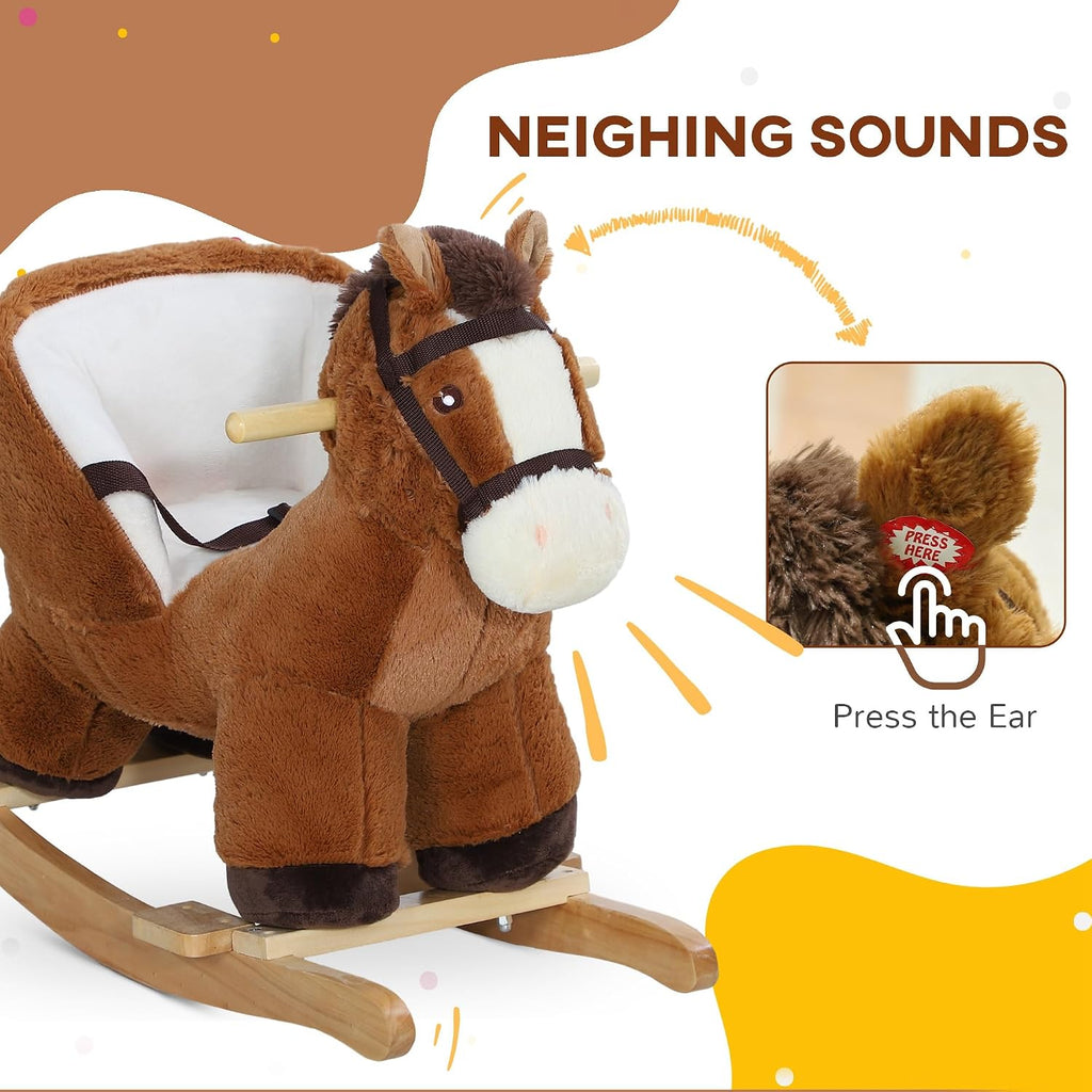 Baby Rocking Horse with Sound Wooden Base Ages 18-36 Months Brown