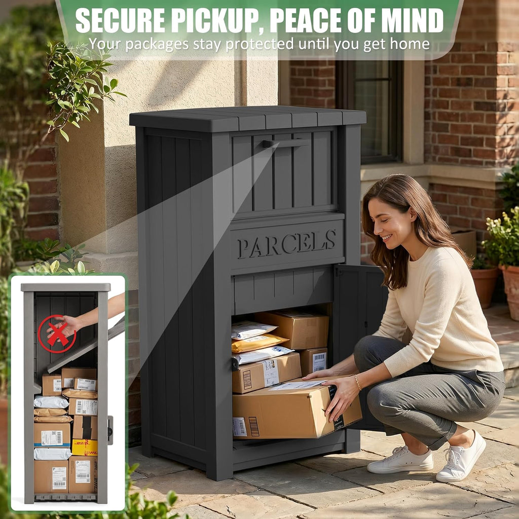 Large Package Delivery Boxes Waterproof Parcel Drop Storage Box UV Resistant Resin Lockable Secure Porch Patio (Black-2)