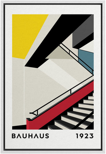Framed Canvas Print Wall Art Bauhaus Art Deco Staircase Collage Abstract Shapes Illustrations Modern Decorative