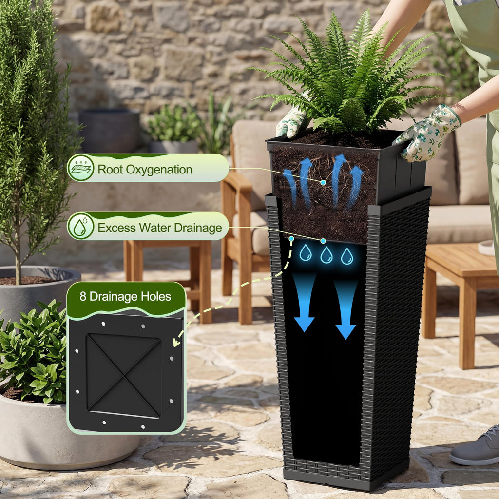 Resin 24'' Tall Planters, Large Taper Outdoor Planter