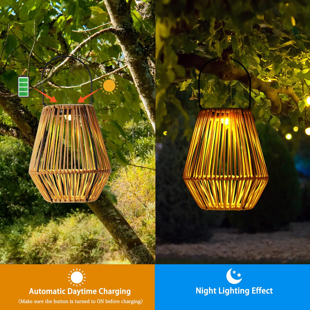 6 Pack Solar Lantern Outdoor Waterproof Rattan, Square