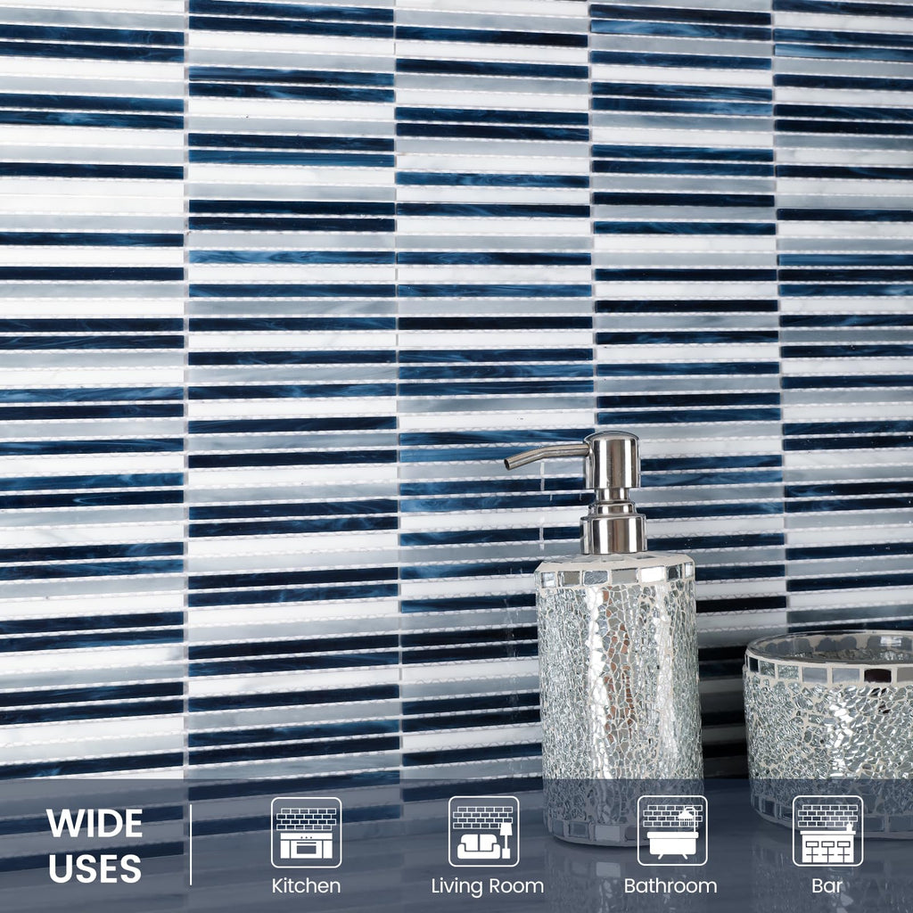 Glass Mosaic Tile Backsplash Dazzling Blue White 12 Inch