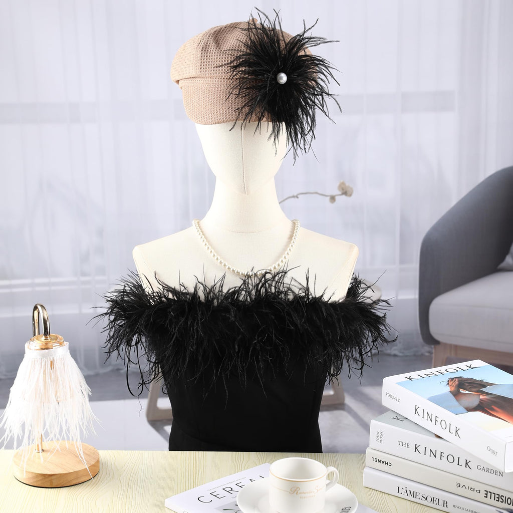 5-7inch Black Ostrich Feather Trim for DIY Sewing Clothing,2Yards