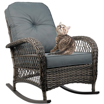 Outdoor Wicker Rocking Chair, All Weather Resin Rattan Wicker Rocking Chairs, for Garden Backyard Lown Porch, 1pc, Grey