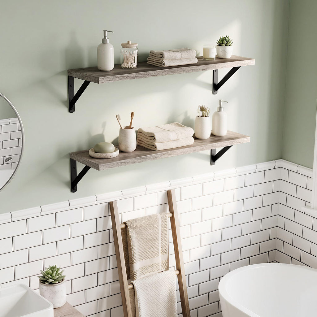 Wall Mounted Floating Shelves Set of 2, 24x8, Grey