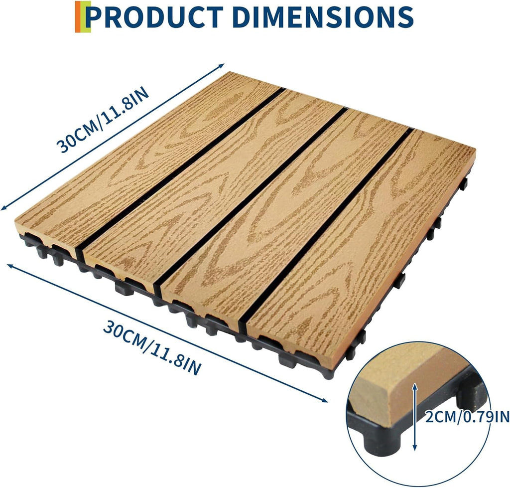 9-Pack 12"X12" Composite Deck Tiles - Waterproof Interlocking Patio Flooring for Indoor & Outdoor Use, All-Weather