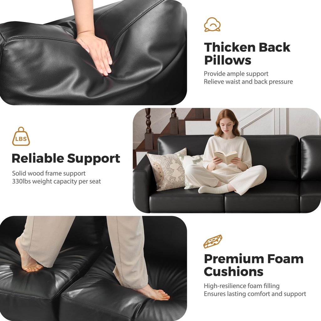 Oversized 145.5" Faux Leather Modular Sectional Sofa, Modern Large 12 Seater U Shaped Couch with Storage Seat with