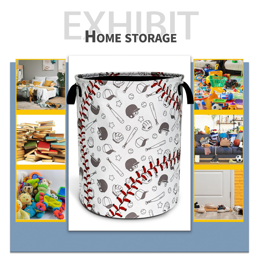 Baseball Pattern Laundry Basket Foldable Waterproof Hamper 18.9 x 16.5 Inch