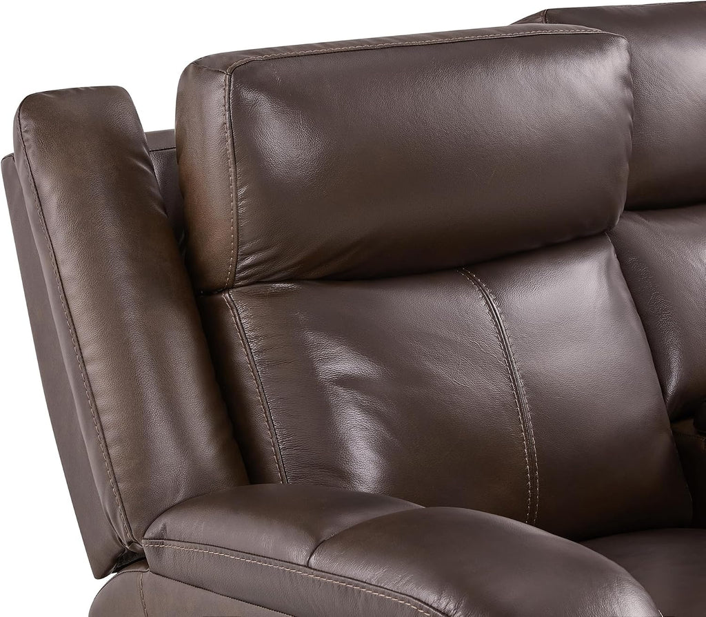 Genuine Leather Power Loveseat Recliner Sofa, 2 Seat Wall Hugger Reclining Sofa with Power Headrest & Charging Ports