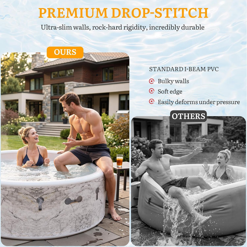 85" Premium Drop-Stitch Inflatable Hot Tub for 8 Person, Rigid Portable Outdoor Spa with 220 Massage Jets, Smart