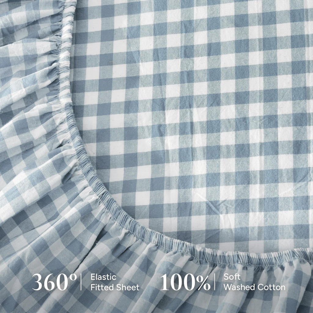 Blue Cotton Gingham Soft Breathable Sheets Set