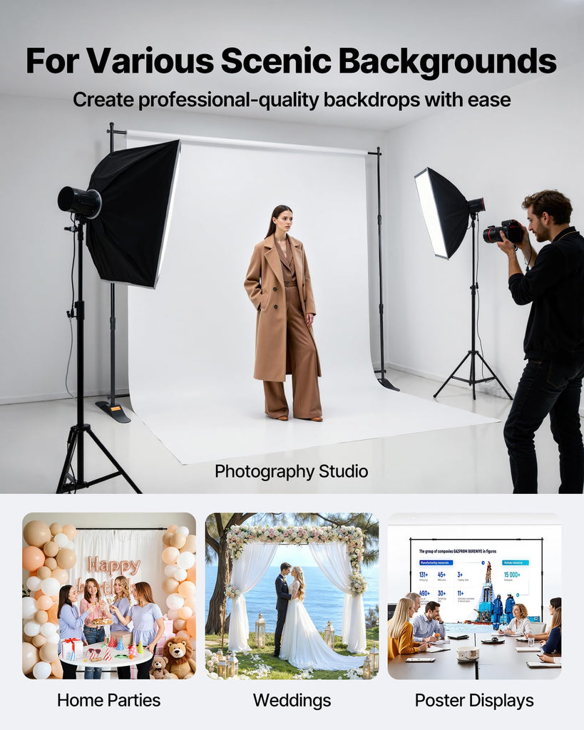 Backdrop Stand 10 x 8 Ft, Height Adjustable Background Stand with 1 Carrying Bag, Photo Backdrop for Party Wedding