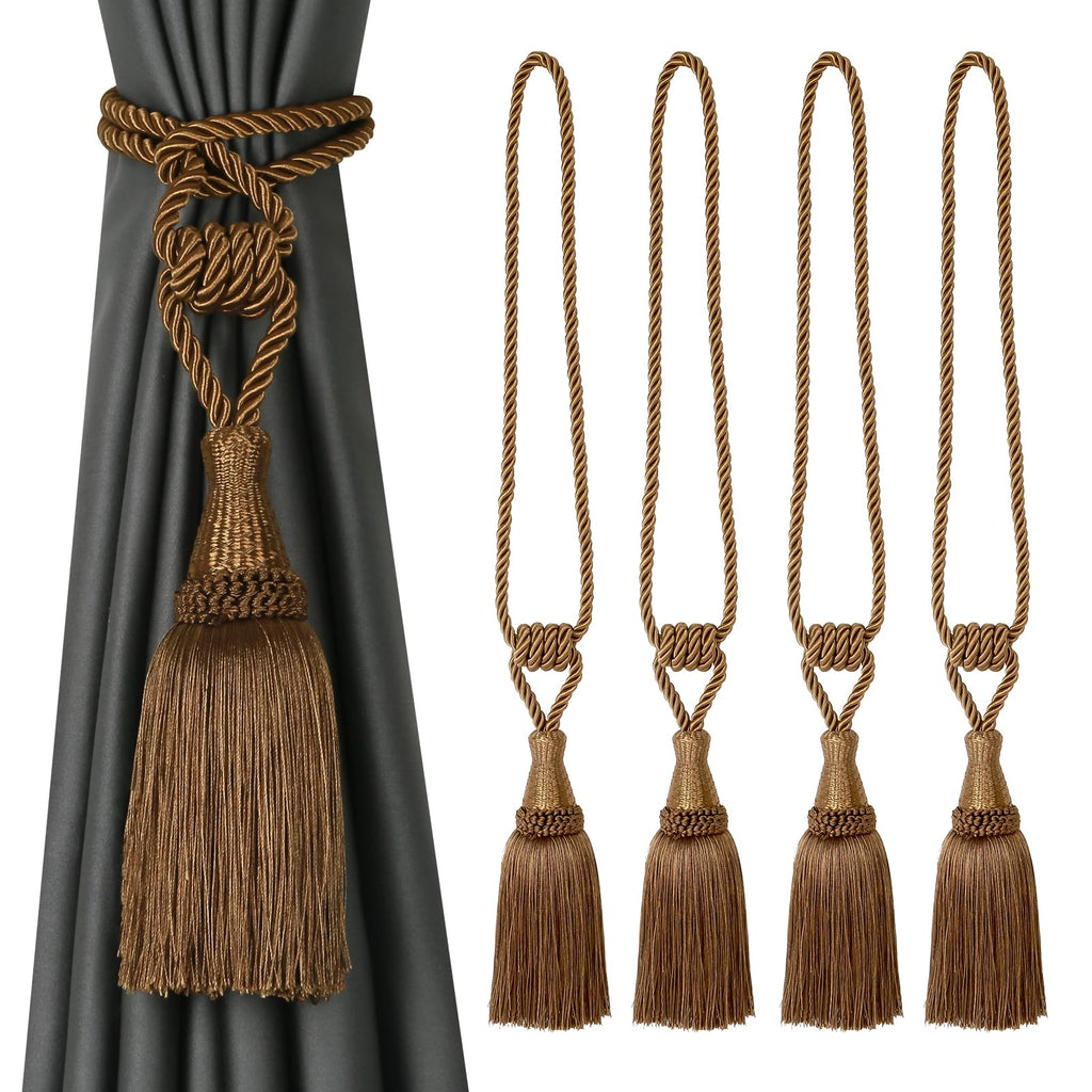 Tassel Curtain Tiebacks Handmade Holdbacks (Coffee) - 4 Pack
