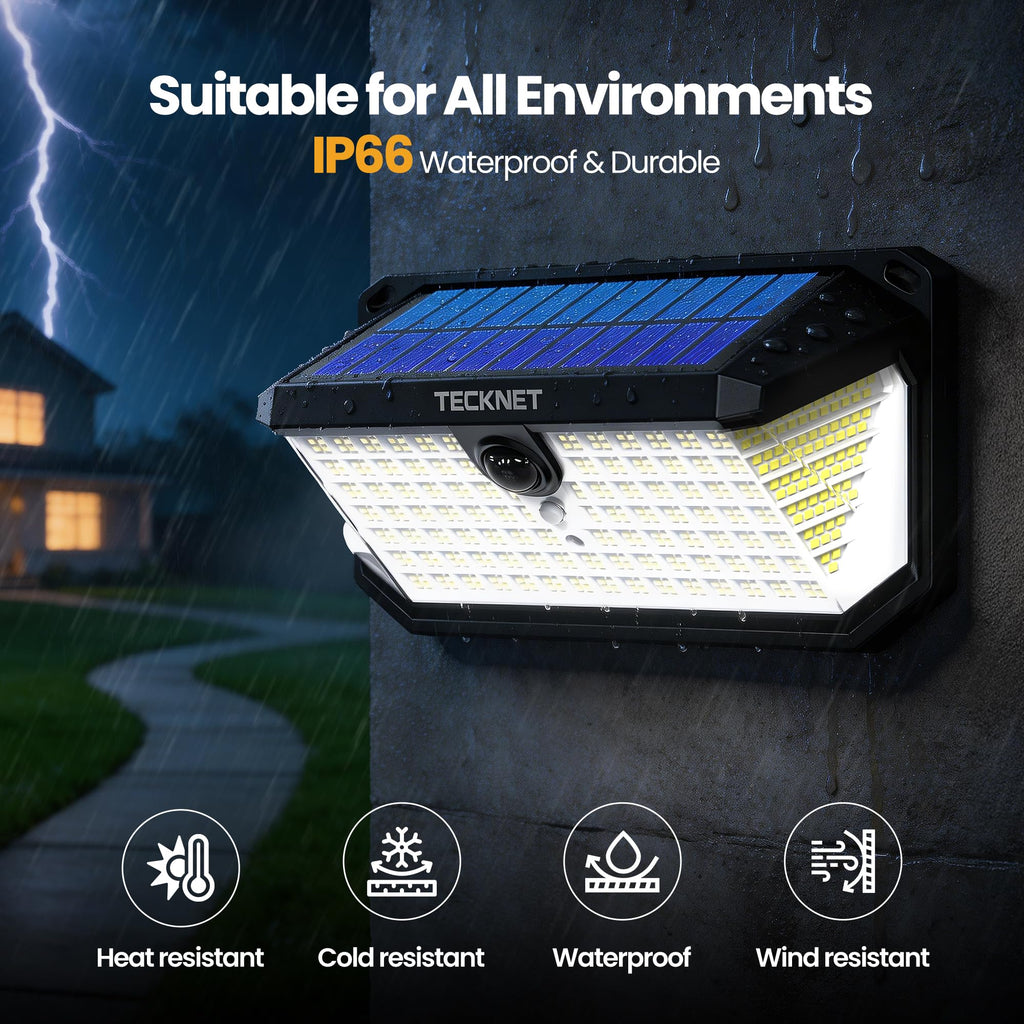 546 LED Motion Sensor Outdoor Lights with Remote Control Hook 4Pack